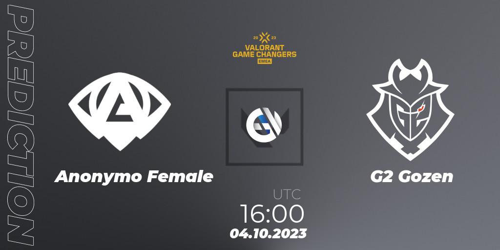 Anonymo Female - G2 Gozen: прогноз. 04.10.2023 at 16:00, VALORANT, VCT 2023: Game Changers EMEA Stage 3 - Playoffs