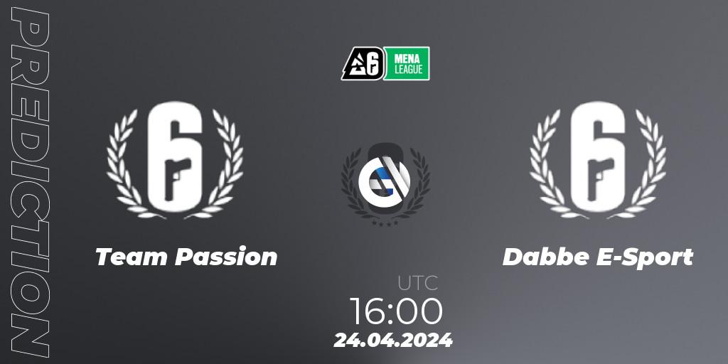 Team Passion - Dabbe E-Sport: прогноз. 24.04.2024 at 16:00, Rainbow Six, MENA League 2024 - Stage 1