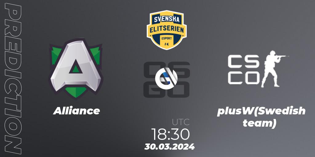 Alliance - plusW(Swedish team): прогноз. 28.03.24, CS2 (CS:GO), Svenska Elitserien Spring 2024