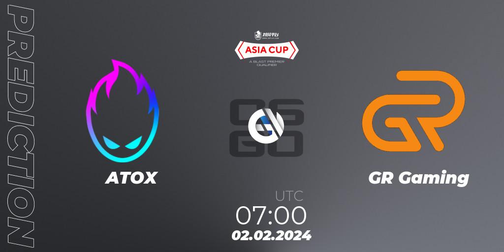 ATOX - GR Gaming: прогноз. 02.02.2024 at 07:00, Counter-Strike (CS2), 5E Arena Asia Cup Spring 2024 - BLAST Premier Qualifier