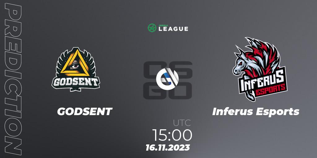 GODSENT - Inferus Esports: прогноз. 16.11.2023 at 15:00, Counter-Strike (CS2), ESEA Season 47: Advanced Division - Europe