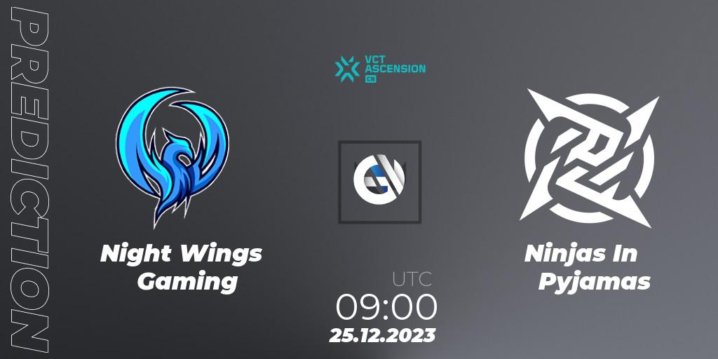 Night Wings Gaming - Ninjas In Pyjamas: прогноз. 25.12.2023 at 09:00, VALORANT, VALORANT China Ascension 2023