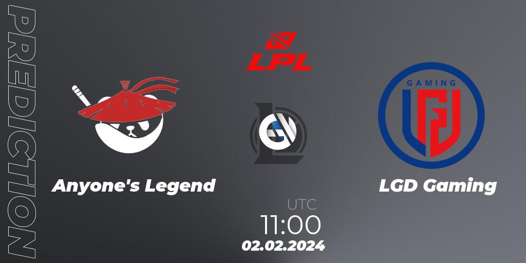 Anyone's Legend - LGD Gaming: прогноз. 02.02.24, LoL, LPL Spring 2024 - Group Stage