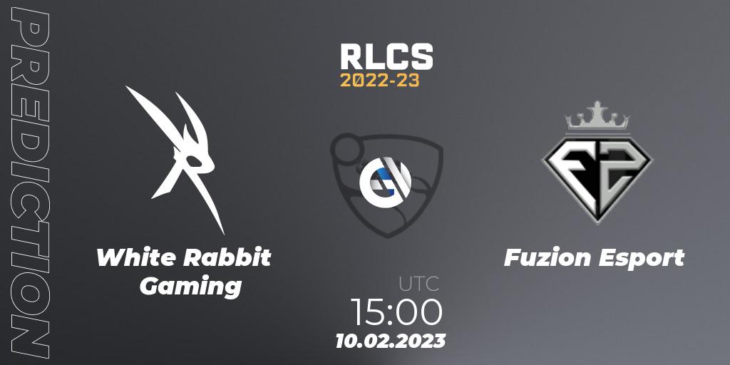 White Rabbit Gaming - Fuzion Esport: прогноз. 10.02.2023 at 15:00, Rocket League, RLCS 2022-23 - Winter: Sub-Saharan Africa Regional 2 - Winter Cup