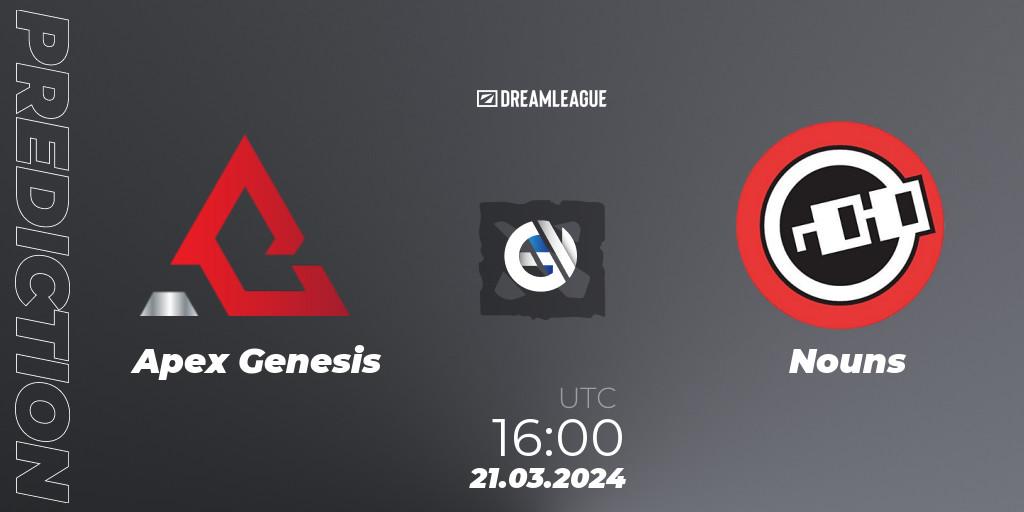 Apex Genesis - Nouns: прогноз. 21.03.2024 at 16:00, Dota 2, DreamLeague Season 23: North America Closed Qualifier