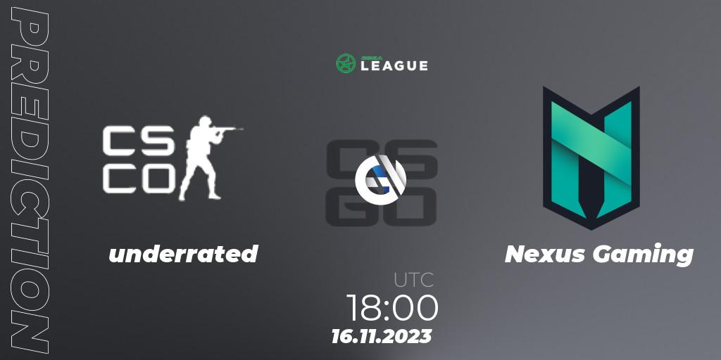 underrated - Nexus Gaming: прогноз. 16.11.23, CS2 (CS:GO), ESEA Season 47: Advanced Division - Europe