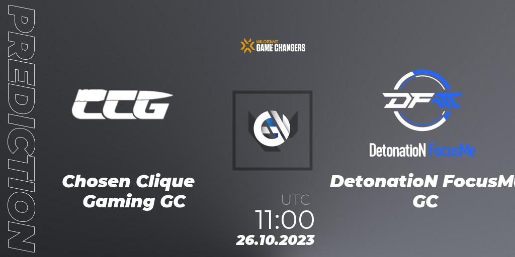 Chosen Clique Gaming GC - DetonatioN FocusMe GC: прогноз. 26.10.2023 at 11:00, VALORANT, VCT 2023: Game Changers East Asia