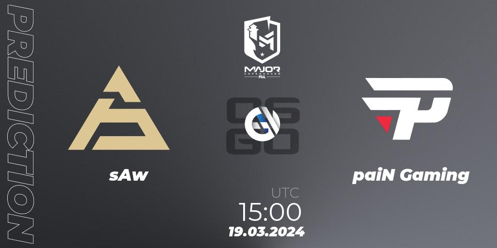 sAw - paiN Gaming: прогноз. 19.03.2024 at 15:00, Counter-Strike (CS2), PGL CS2 Major Copenhagen 2024 Challengers Stage