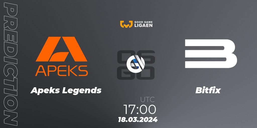 Apeks Legends - Bitfix: прогноз. 18.03.2024 at 17:00, Counter-Strike (CS2), Good Game-ligaen Spring 2024