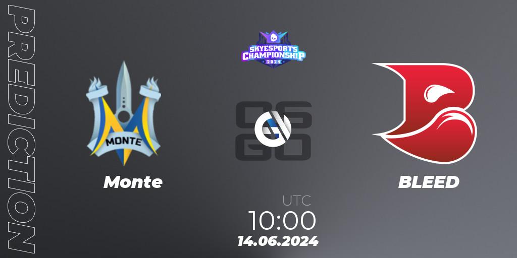 Monte - BLEED: прогноз. 14.06.2024 at 10:00, Counter-Strike (CS2), Skyesports Championship 2024: European Qualifier