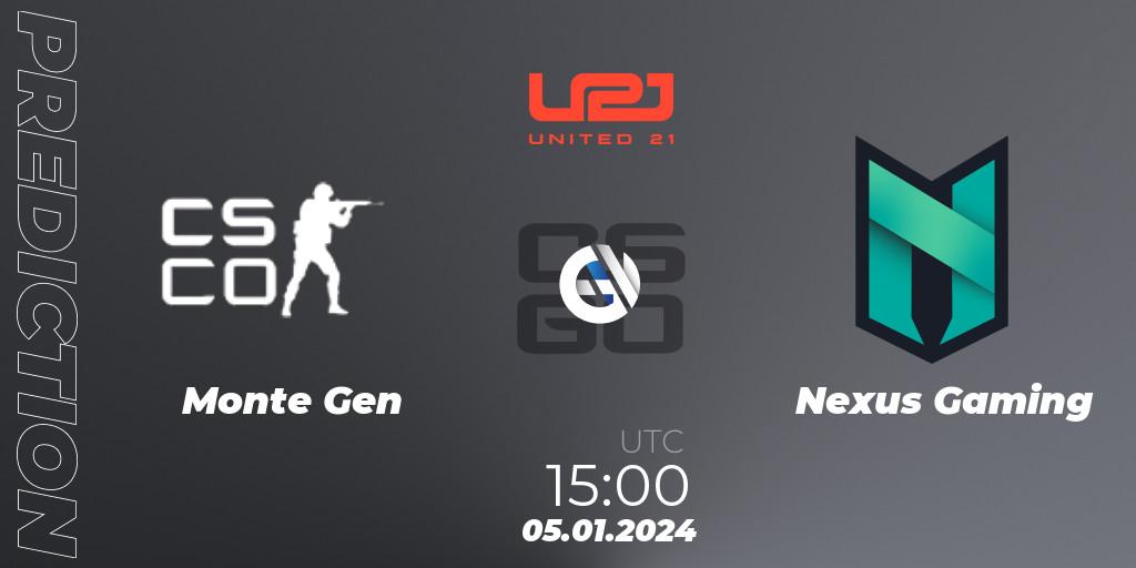 Monte Gen - Nexus Gaming: прогноз. 05.01.2024 at 15:00, Counter-Strike (CS2), United21 Season 10