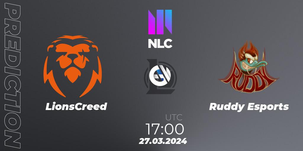 LionsCreed - Ruddy Esports: прогноз. 27.03.2024 at 17:00, LoL, NLC 1st Division Spring 2024