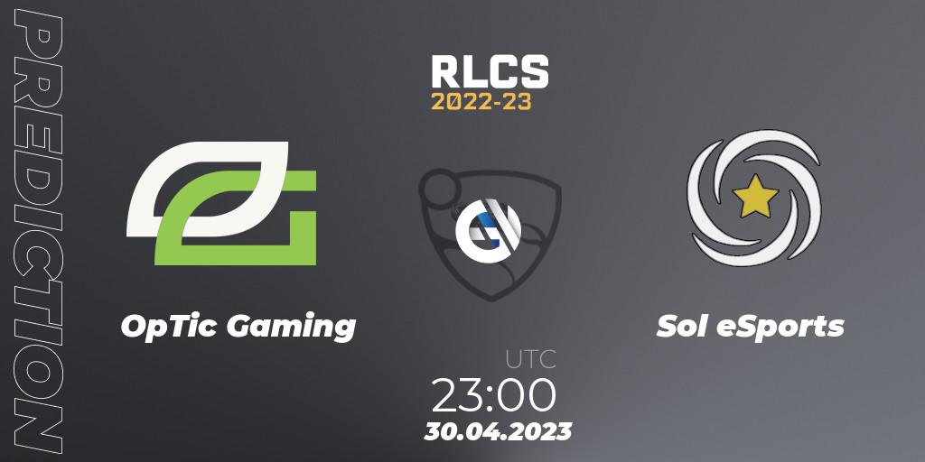 OpTic Gaming - Sol eSports: прогноз. 30.04.2023 at 23:00, Rocket League, RLCS 2022-23 - Spring: North America Regional 1 - Spring Open: Closed Qualifier