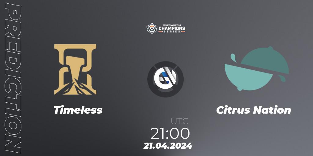 Timeless - Citrus Nation: прогноз. 21.04.2024 at 21:00, Overwatch, Overwatch Champions Series 2024 - North America Stage 2 Group Stage