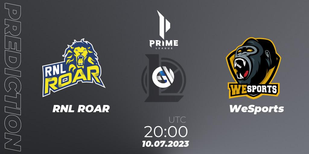 RNL ROAR - WeSports: прогноз. 10.07.2023 at 20:00, LoL, Prime League 2nd Division Summer 2023