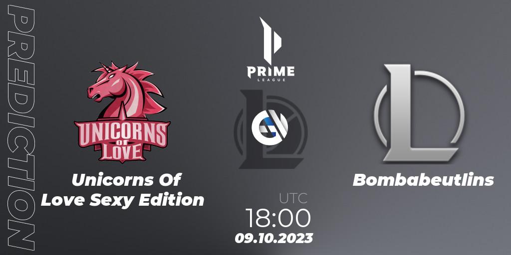 Unicorns Of Love Sexy Edition - Bombabeutlins: прогноз. 09.10.2023 at 18:00, LoL, Prime League Pokal 2023