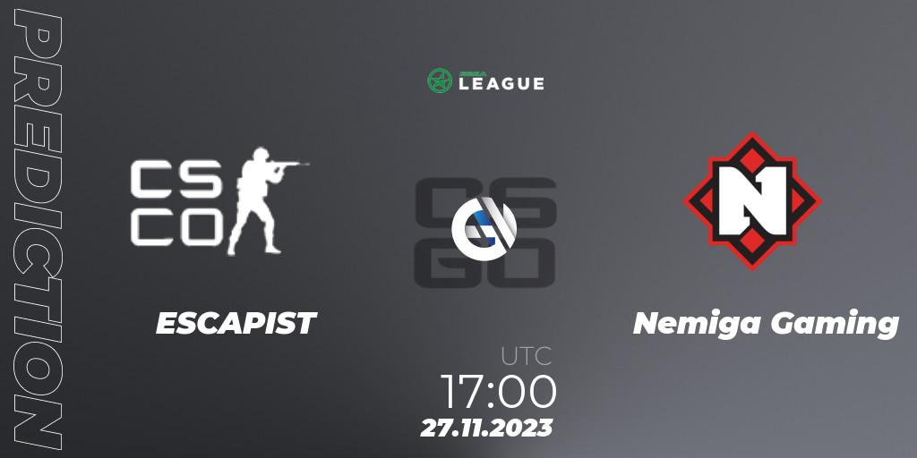 ESCAPIST - Nemiga Gaming: прогноз. 27.11.2023 at 17:00, Counter-Strike (CS2), ESEA Season 47: Advanced Division - Europe