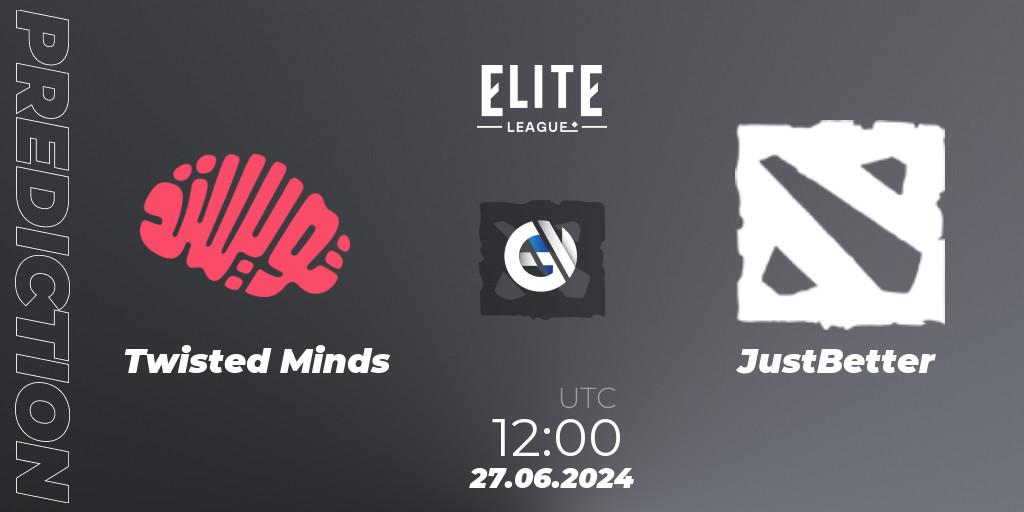 Twisted Minds - JustBetter: прогноз. 27.06.2024 at 12:00, Dota 2, Elite League Season 2: Western Europe Closed Qualifier