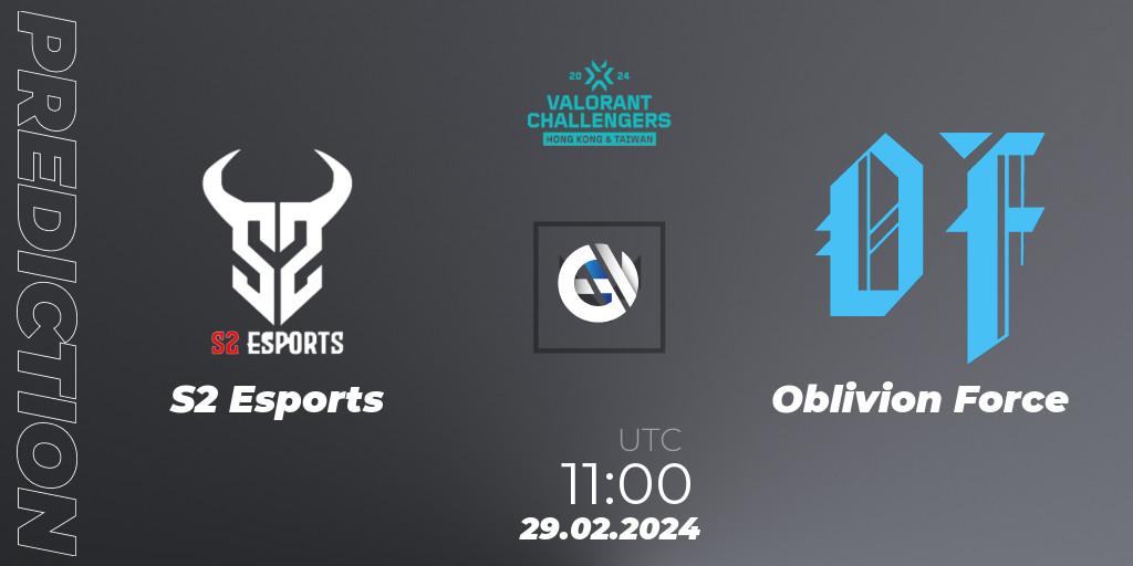 S2 Esports - Oblivion Force: прогноз. 29.02.2024 at 11:00, VALORANT, VALORANT Challengers Hong Kong and Taiwan 2024: Split 1