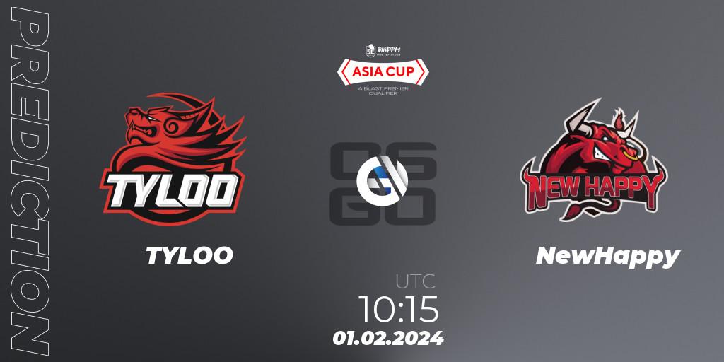 TYLOO - NewHappy: прогноз. 01.02.2024 at 10:30, Counter-Strike (CS2), 5E Arena Asia Cup Spring 2024 - BLAST Premier Qualifier