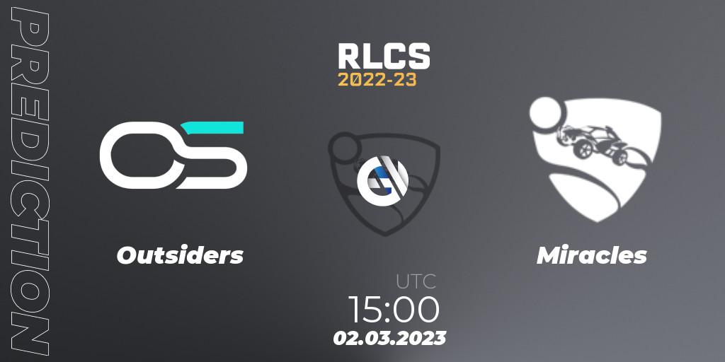 Outsiders - Miracles: прогноз. 02.03.2023 at 15:00, Rocket League, RLCS 2022-23 - Winter: Middle East and North Africa Regional 3 - Winter Invitational
