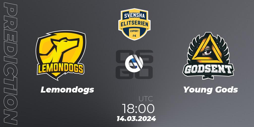 Lemondogs - Young Gods: прогноз. 14.03.2024 at 18:10, Counter-Strike (CS2), Svenska Elitserien Spring 2024