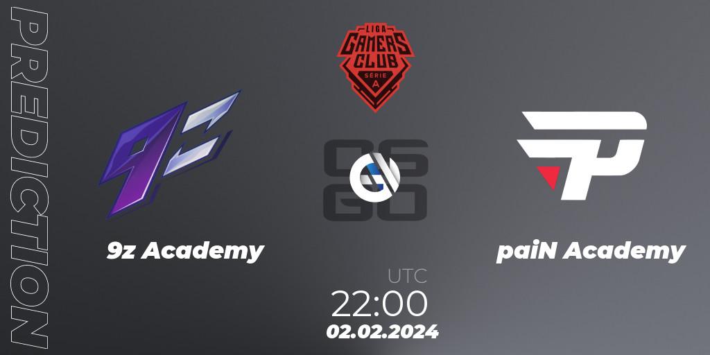 9z Academy - paiN Academy: прогноз. 02.02.2024 at 22:00, Counter-Strike (CS2), Gamers Club Liga Série A: January 2024