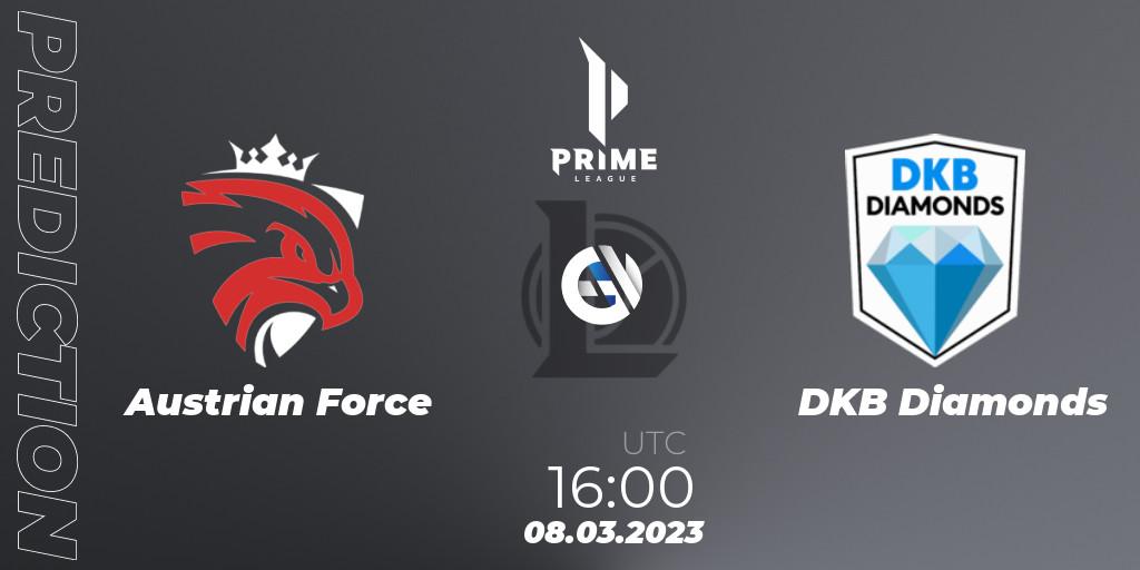 Austrian Force - DKB Diamonds: прогноз. 08.03.2023 at 17:00, LoL, Prime League 2nd Division Spring 2023 - Playoffs