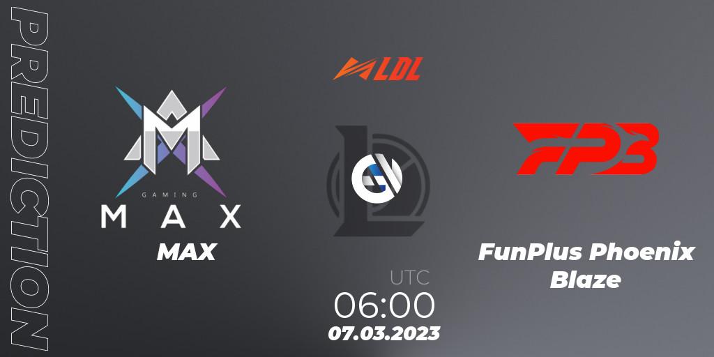 MAX - FunPlus Phoenix Blaze: прогноз. 07.03.2023 at 06:00, LoL, LDL 2023 - Regular Season