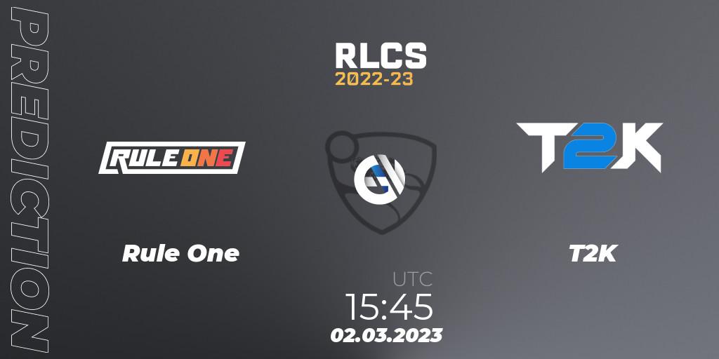 Rule One - T2K: прогноз. 02.03.2023 at 15:45, Rocket League, RLCS 2022-23 - Winter: Middle East and North Africa Regional 3 - Winter Invitational