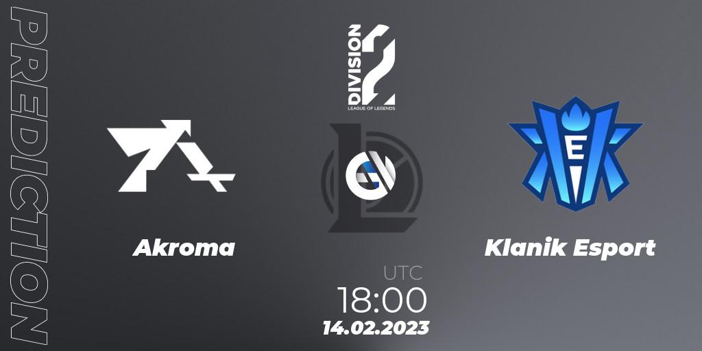 Akroma - Klanik Esport: прогноз. 14.02.2023 at 18:00, LoL, LFL Division 2 Spring 2023 - Group Stage