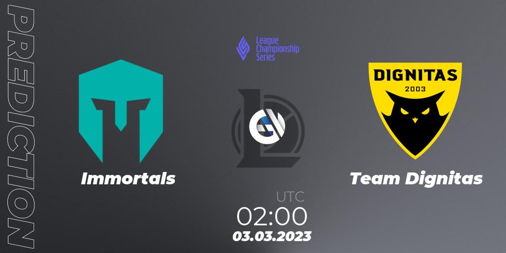 Immortals - Team Dignitas: прогноз. 03.03.2023 at 02:00, LoL, LCS Spring 2023 - Group Stage
