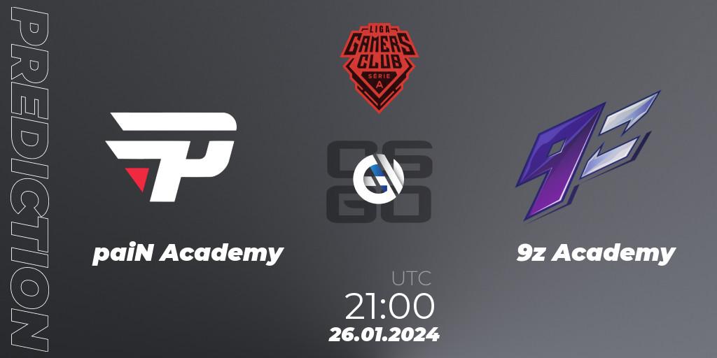 paiN Academy - 9z Academy: прогноз. 26.01.2024 at 23:00, Counter-Strike (CS2), Gamers Club Liga Série A: January 2024