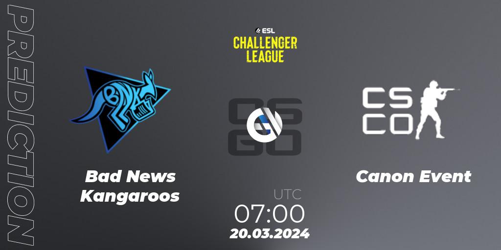 Bad News Kangaroos - Canon Event: прогноз. 20.03.2024 at 07:00, Counter-Strike (CS2), ESL Challenger League Season 47: Oceania