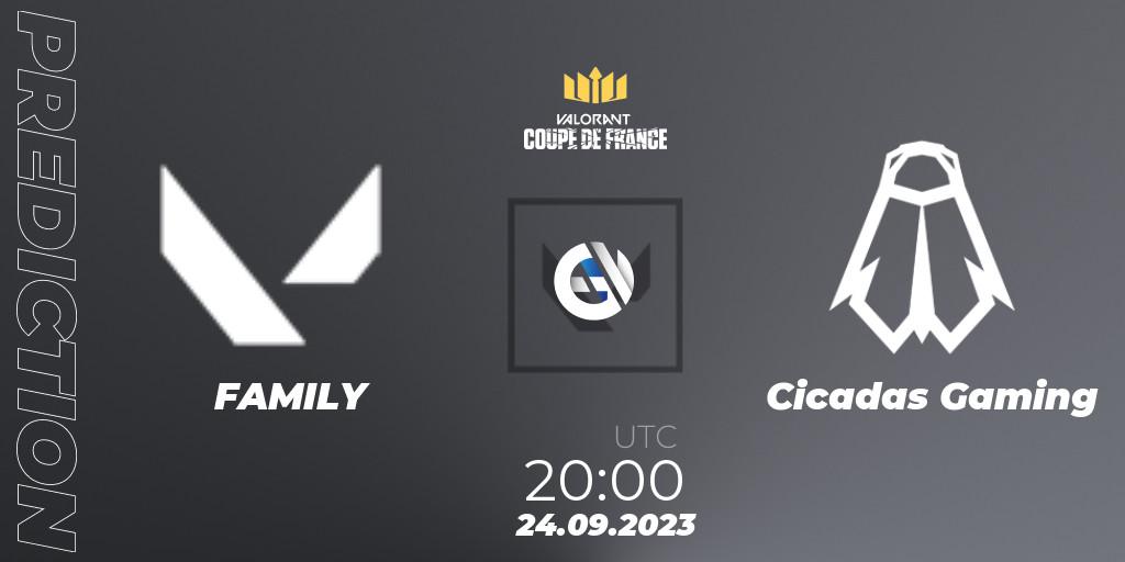 FAMILY - Cicadas Gaming: прогноз. 24.09.2023 at 20:15, VALORANT, VCL France: Revolution - Coupe De France 2023