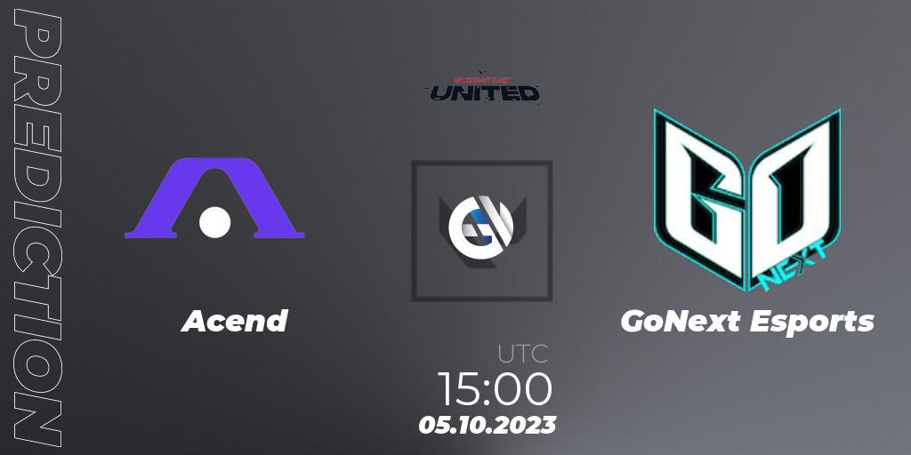 Acend - GoNext Esports: прогноз. 05.10.2023 at 15:00, VALORANT, VALORANT East: United: Season 2: Stage 3 - League