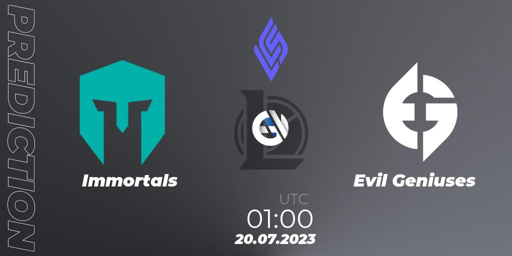 Immortals - Evil Geniuses: прогноз. 20.07.2023 at 01:00, LoL, LCS Summer 2023 - Group Stage