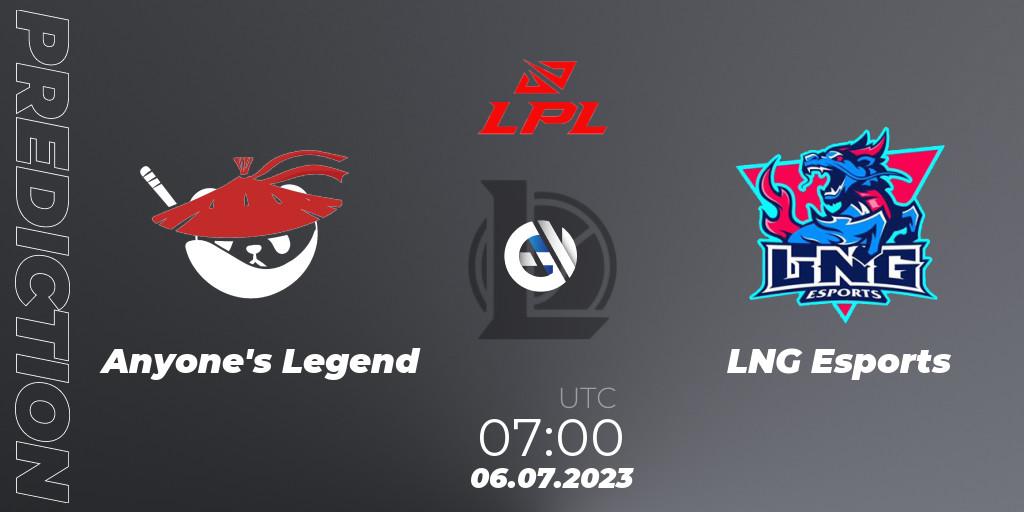 Anyone's Legend - LNG Esports: прогноз. 06.07.23, LoL, LPL Summer 2023 Regular Season
