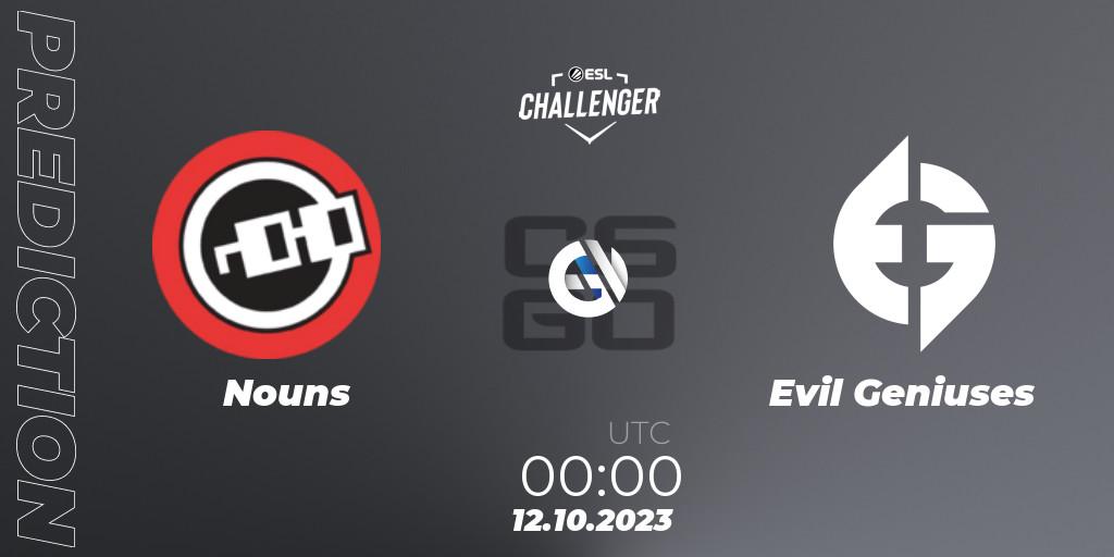 Nouns - Evil Geniuses: прогноз. 12.10.2023 at 00:00, Counter-Strike (CS2), ESL Challenger at DreamHack Winter 2023: North American Qualifier