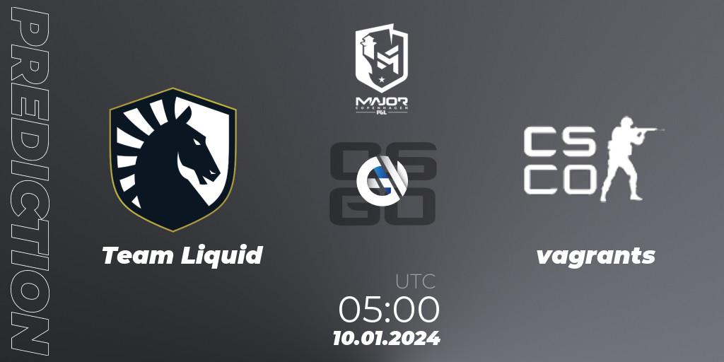 Team Liquid - vagrants: прогноз. 10.01.2024 at 05:00, Counter-Strike (CS2), PGL CS2 Major Copenhagen 2024 North America RMR Open Qualifier 1