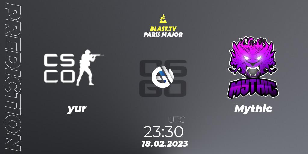 yur - Mythic: прогноз. 18.02.2023 at 23:30, Counter-Strike (CS2), BLAST.tv Paris Major 2023 North America RMR Closed Qualifier