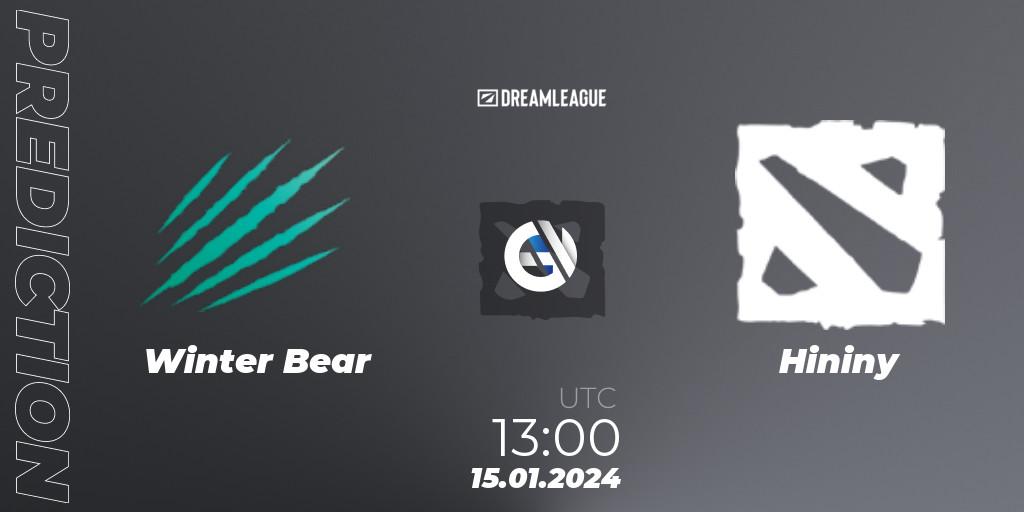 Winter Bear - Hininy: прогноз. 15.01.2024 at 13:26, Dota 2, DreamLeague Season 22: MENA Closed Qualifier