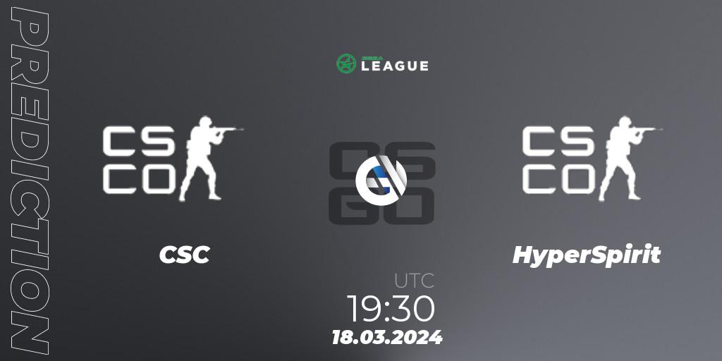 CSC - HyperSpirit: прогноз. 18.03.2024 at 19:30, Counter-Strike (CS2), ESEA Season 48: Main Division - Europe