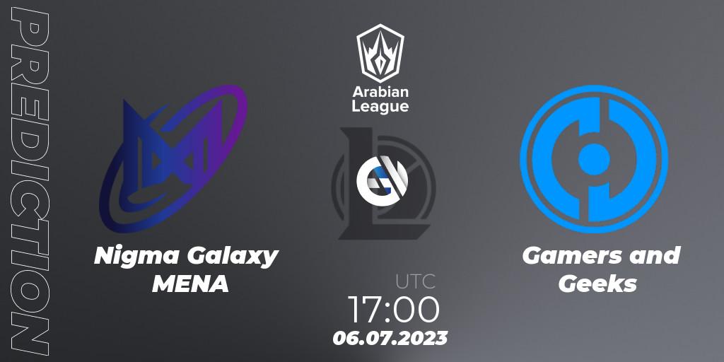 Nigma Galaxy MENA - Gamers and Geeks: прогноз. 06.07.2023 at 17:00, LoL, Arabian League Summer 2023 - Group Stage