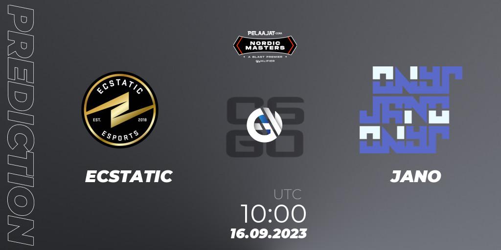 ECSTATIC - JANO: прогноз. 16.09.2023 at 10:00, Counter-Strike (CS2), Pelaajat.com Nordic Masters Fall 2023