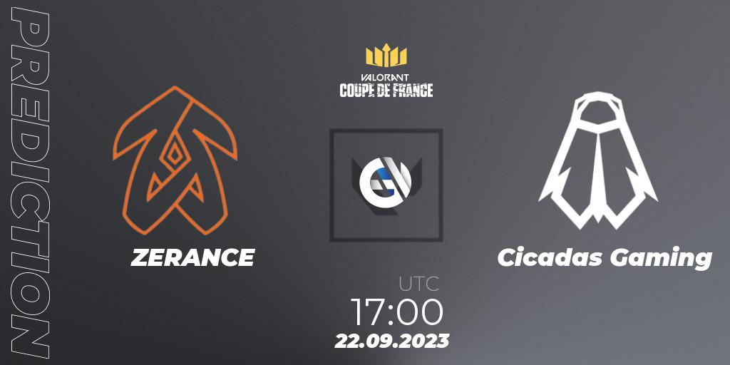 ZERANCE - Cicadas Gaming: прогноз. 22.09.2023 at 17:15, VALORANT, VCL France: Revolution - Coupe De France 2023