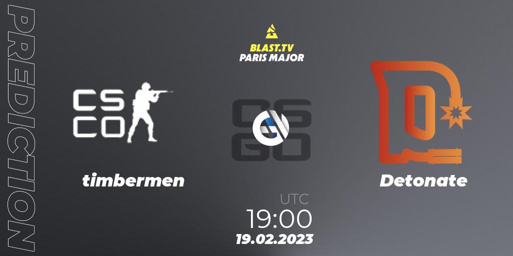 timbermen - Detonate: прогноз. 19.02.2023 at 19:00, Counter-Strike (CS2), BLAST.tv Paris Major 2023 North America RMR Closed Qualifier