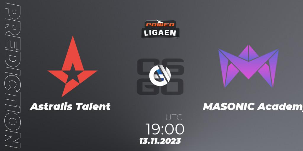 Astralis Talent - MASONIC Academy: прогноз. 13.11.2023 at 19:00, Counter-Strike (CS2), Dust2.dk Ligaen Season 24: Regular Season