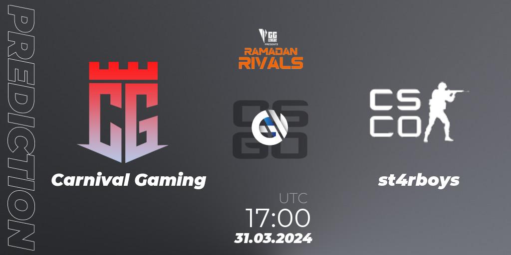 Carnival Gaming - st4rboys: прогноз. 31.03.2024 at 17:00, Counter-Strike (CS2), GG League Ramadan Rivals 2024: Open Qualifier #3