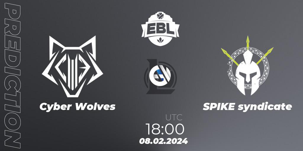 Cyber Wolves - SPIKE syndicate: прогноз. 08.02.2024 at 18:00, LoL, Esports Balkan League Season 14